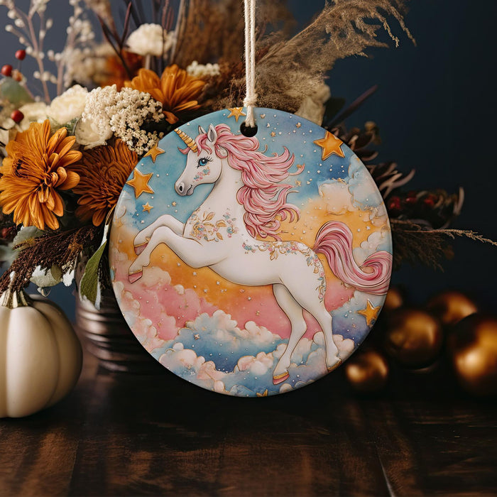 a ceramic ornament with a unicorn on it