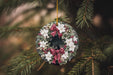 a christmas ornament hanging from a christmas tree