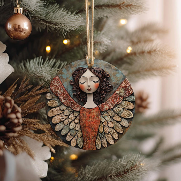 a christmas ornament hanging from a christmas tree