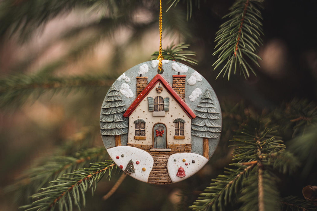 a christmas ornament hanging from a christmas tree