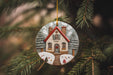 a christmas ornament hanging from a christmas tree
