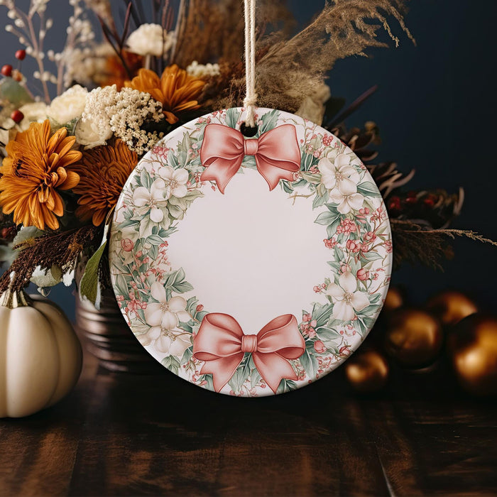 a white plate with a red bow on it