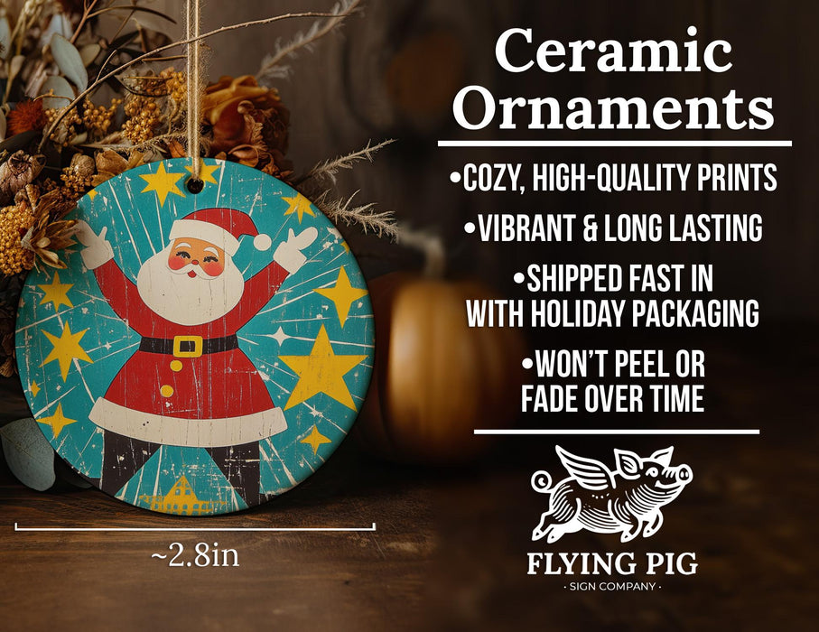 a wooden ornament with a santa clause on it