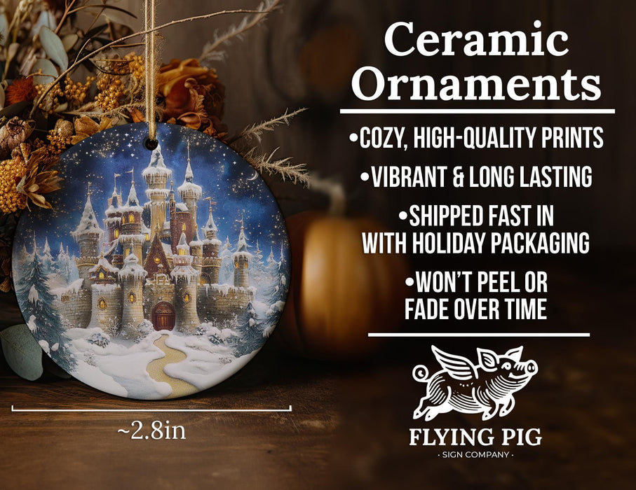 a ceramic ornament with a castle on it