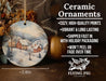 a ceramic ornament with a snowy village scene