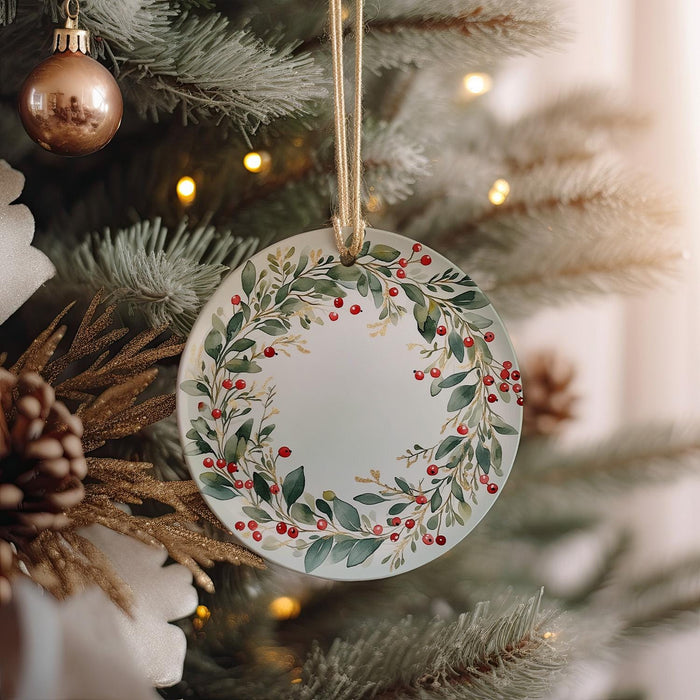 a christmas ornament hanging from a christmas tree