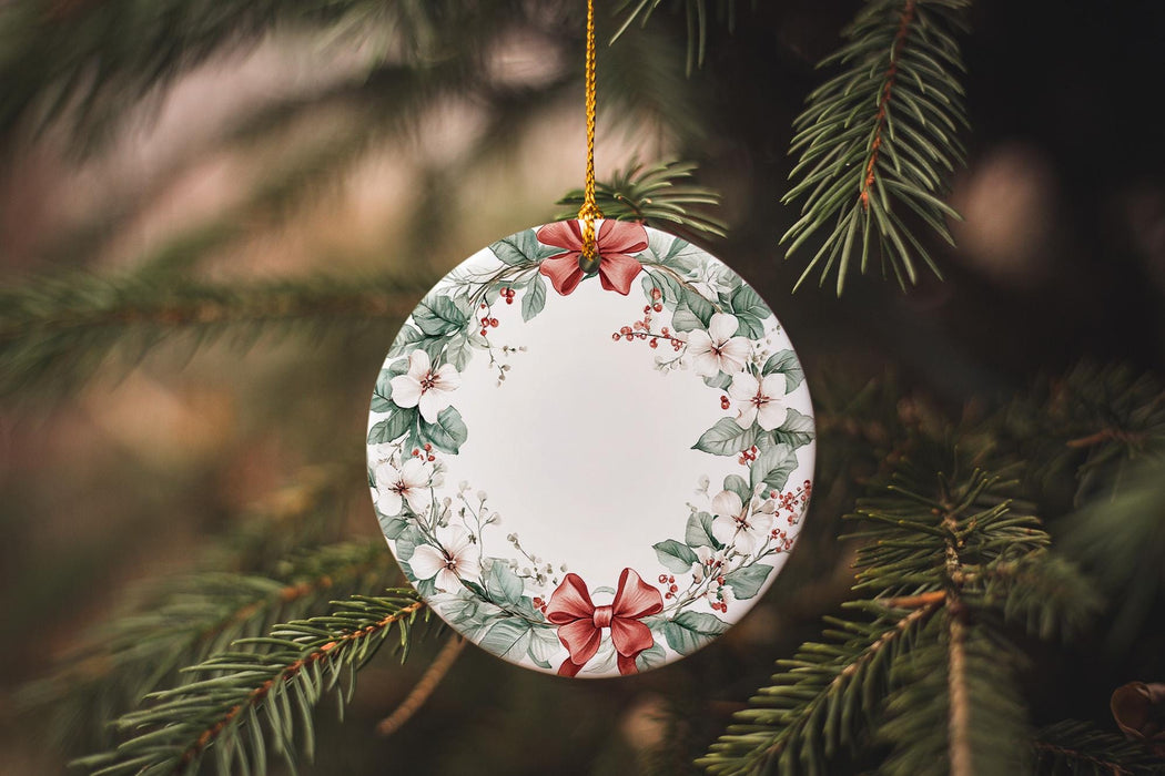 a christmas ornament hanging from a tree