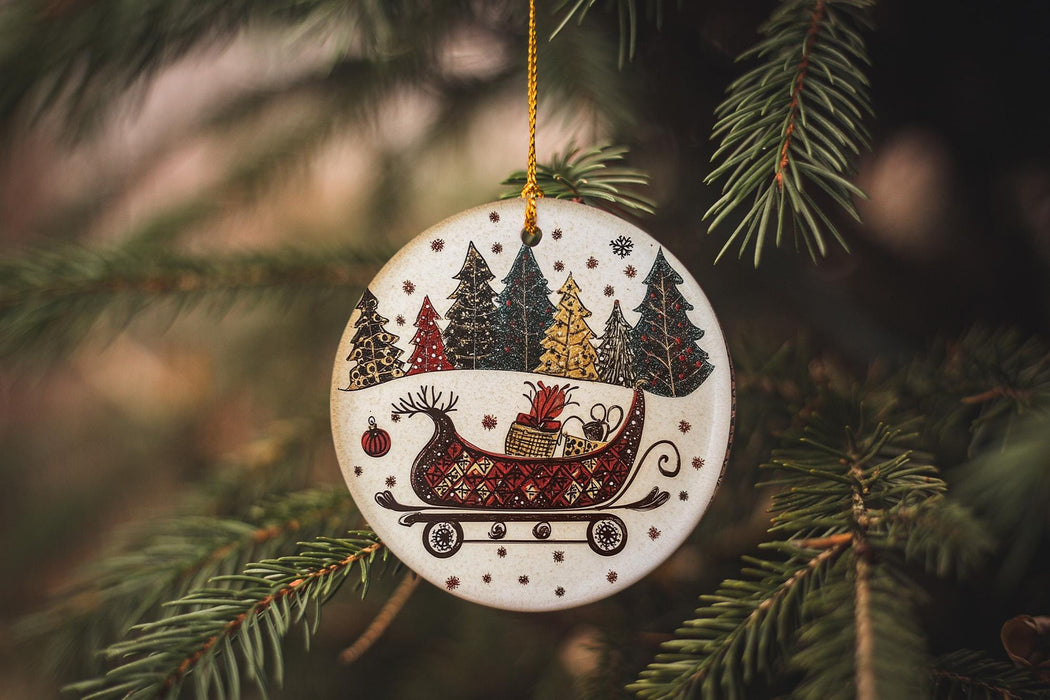 a christmas ornament hanging from a tree