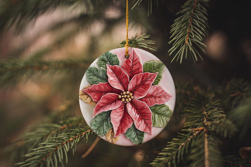 a christmas ornament hanging from a christmas tree