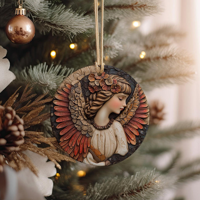 a christmas ornament hanging from a christmas tree