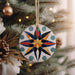 a wooden ornament hanging from a christmas tree