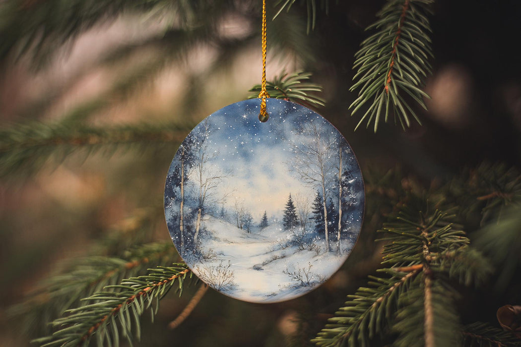 a glass ornament hanging from a christmas tree