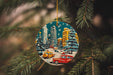 a christmas ornament hanging from a christmas tree