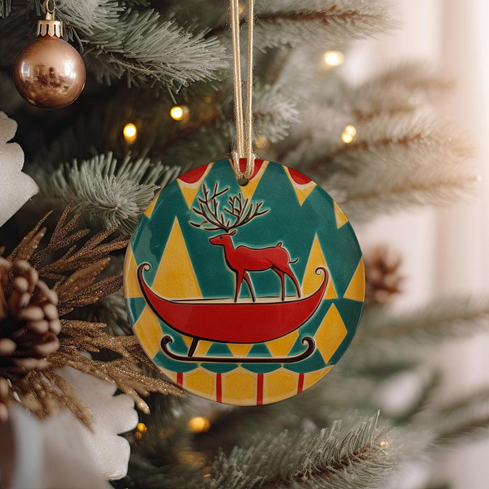 a christmas ornament hanging from a christmas tree