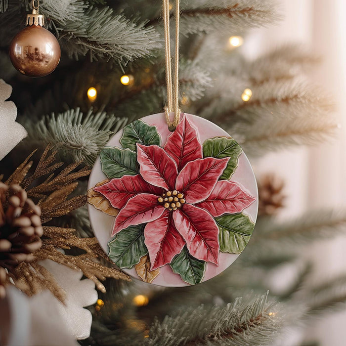 a christmas ornament hanging from a christmas tree