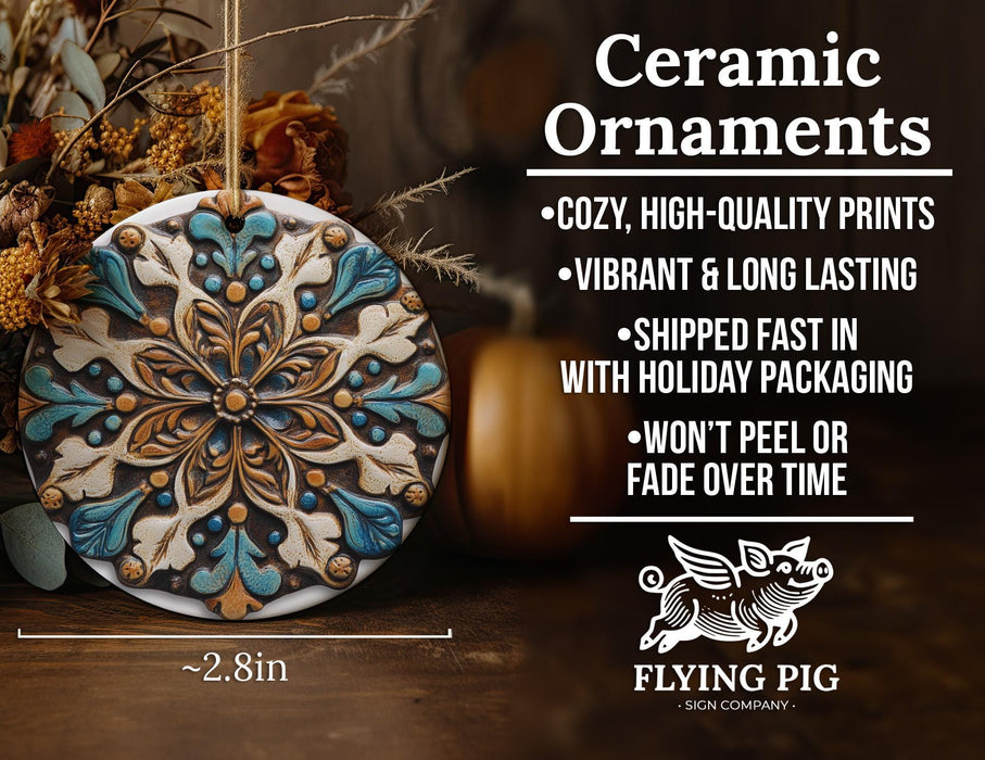 a ceramic ornament sitting on top of a wooden table