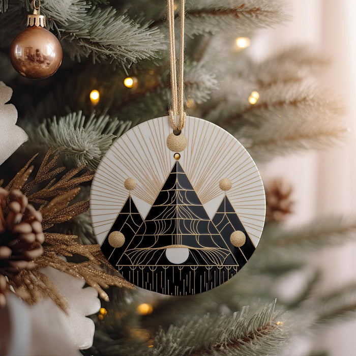 a christmas ornament hanging from a christmas tree