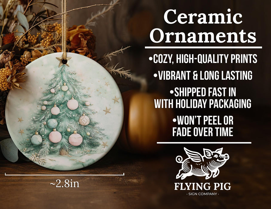 a ceramic ornament with a christmas tree on it