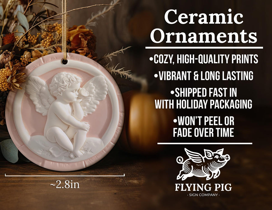 a ceramic ornament with an angel on it