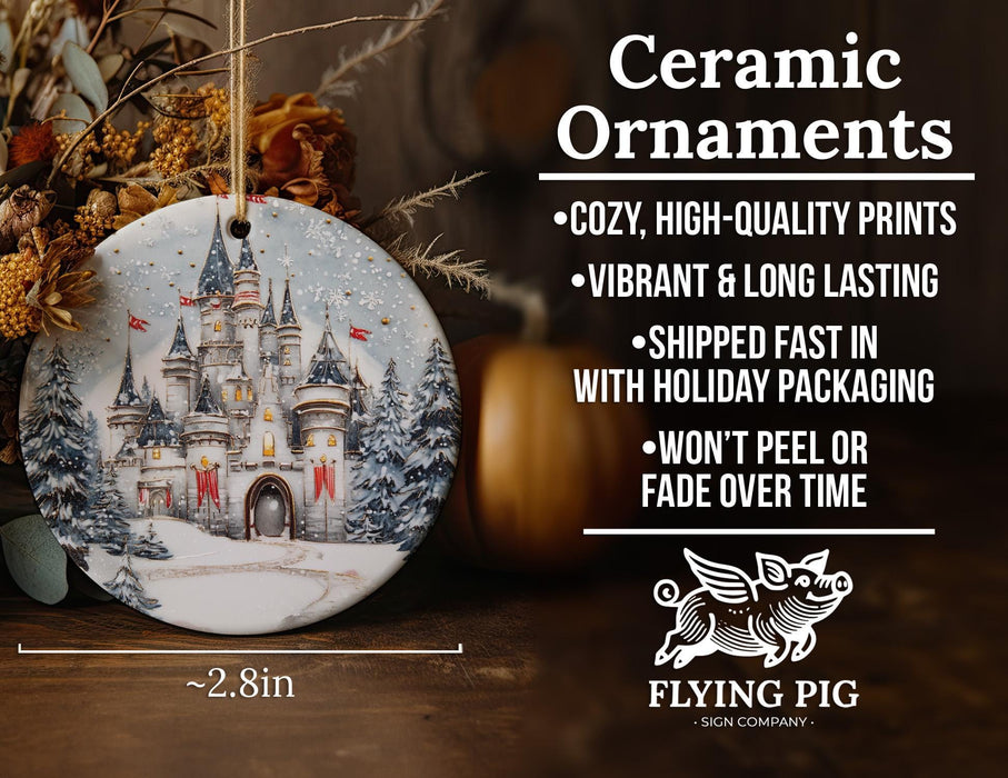 a ceramic ornament with a castle on it