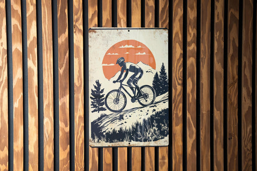 a picture of a man riding a bike on a wooden wall