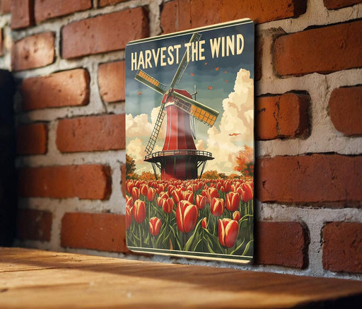 a picture of a windmill on a brick wall