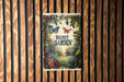 a picture of a book on a wooden wall