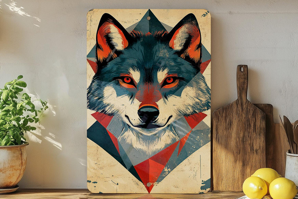 a painting of a wolf on a wall