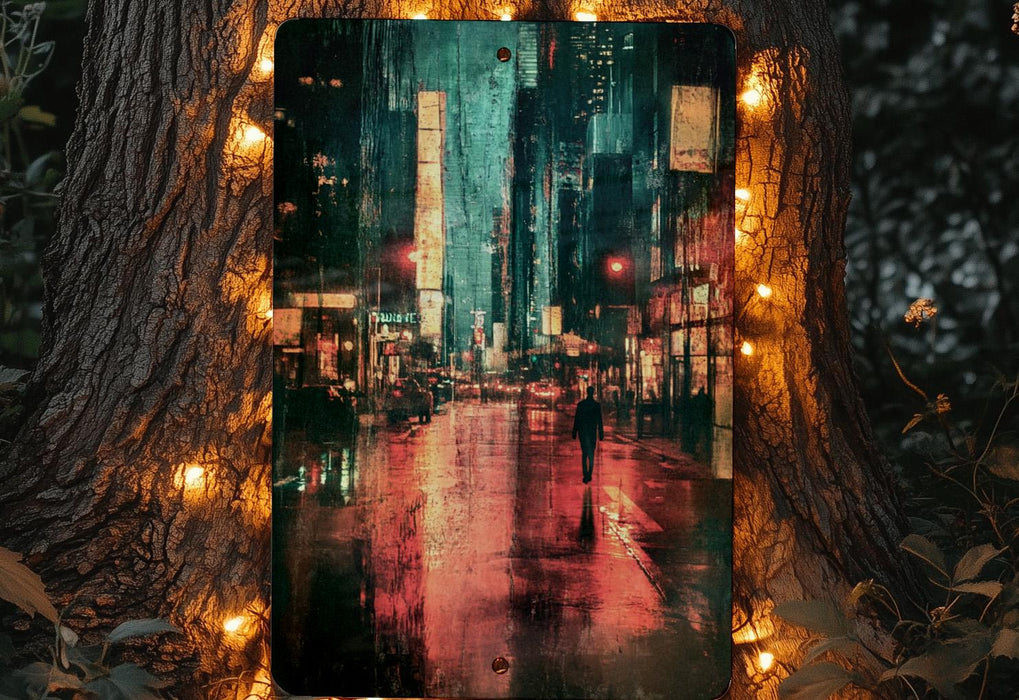 a painting of a person standing in the rain