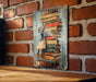 a picture of a woman standing on top of a stack of books