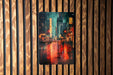 a painting of a city street at night