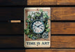 a clock that is sitting on a wooden wall