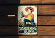 a sign on a wooden wall that says gardening guru