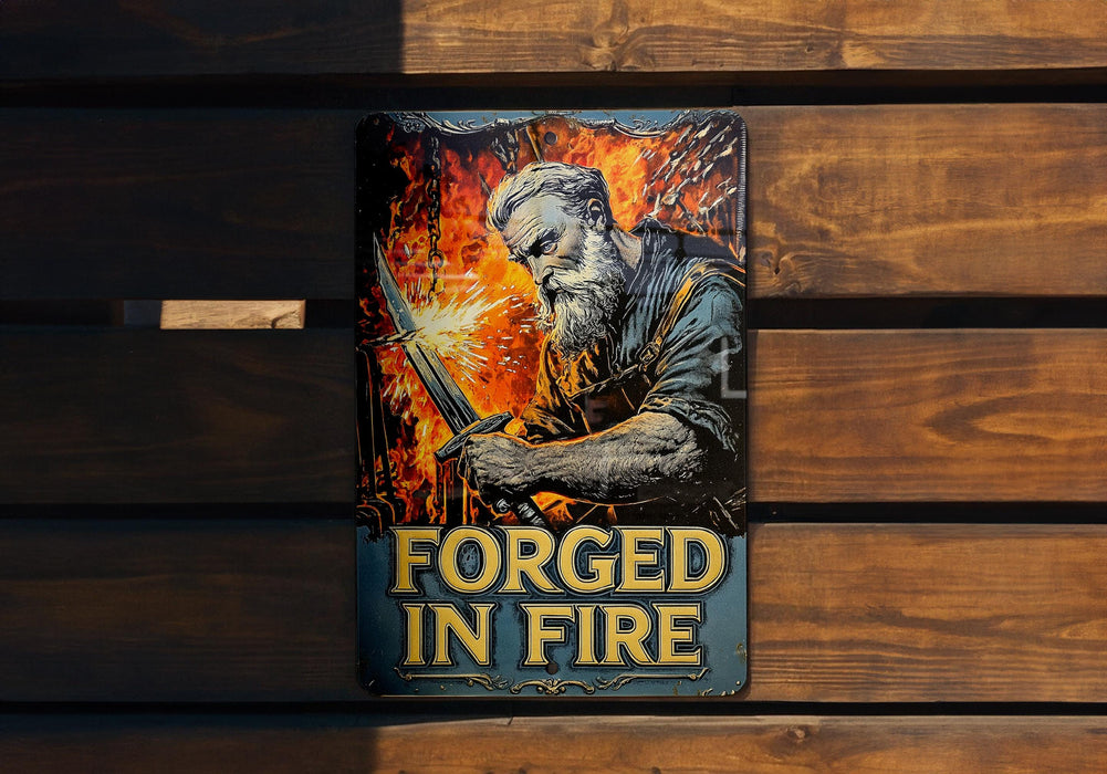 a sign on a wooden wall that says forced in fire
