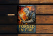 a sign on a wooden wall that says forced in fire