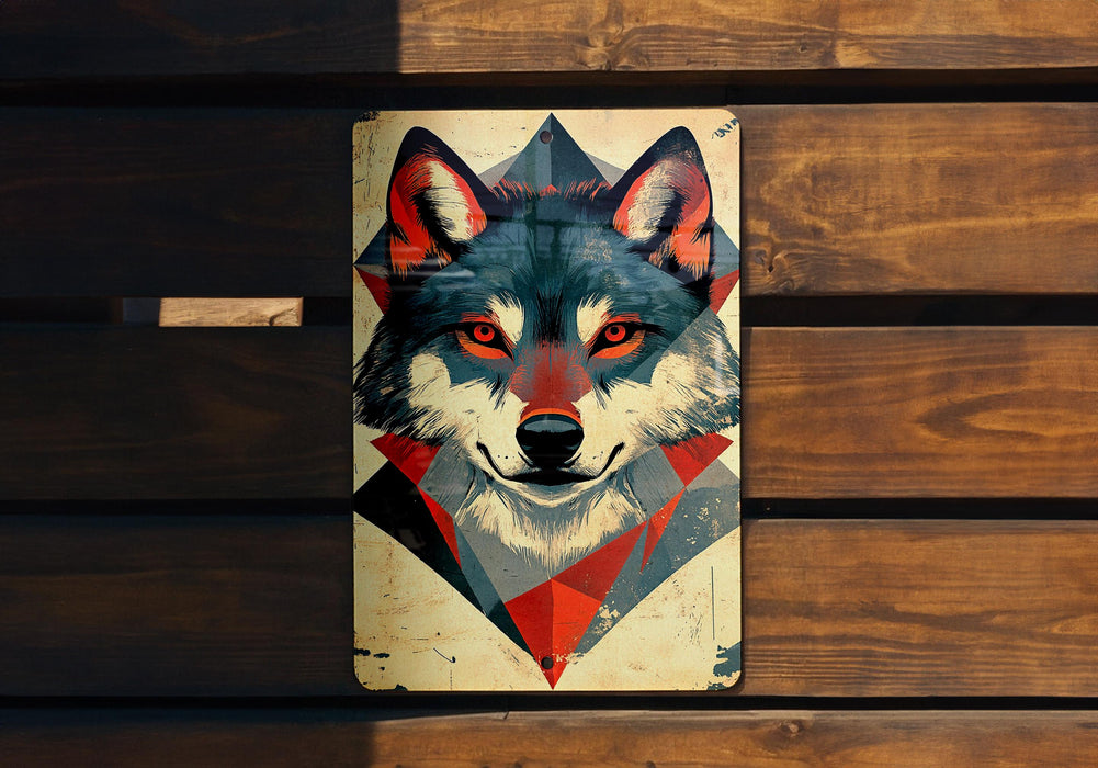 a picture of a wolf on a wooden wall