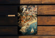 a wooden bench with a painting on it