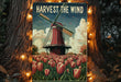 a poster of a windmill in a field of tulips