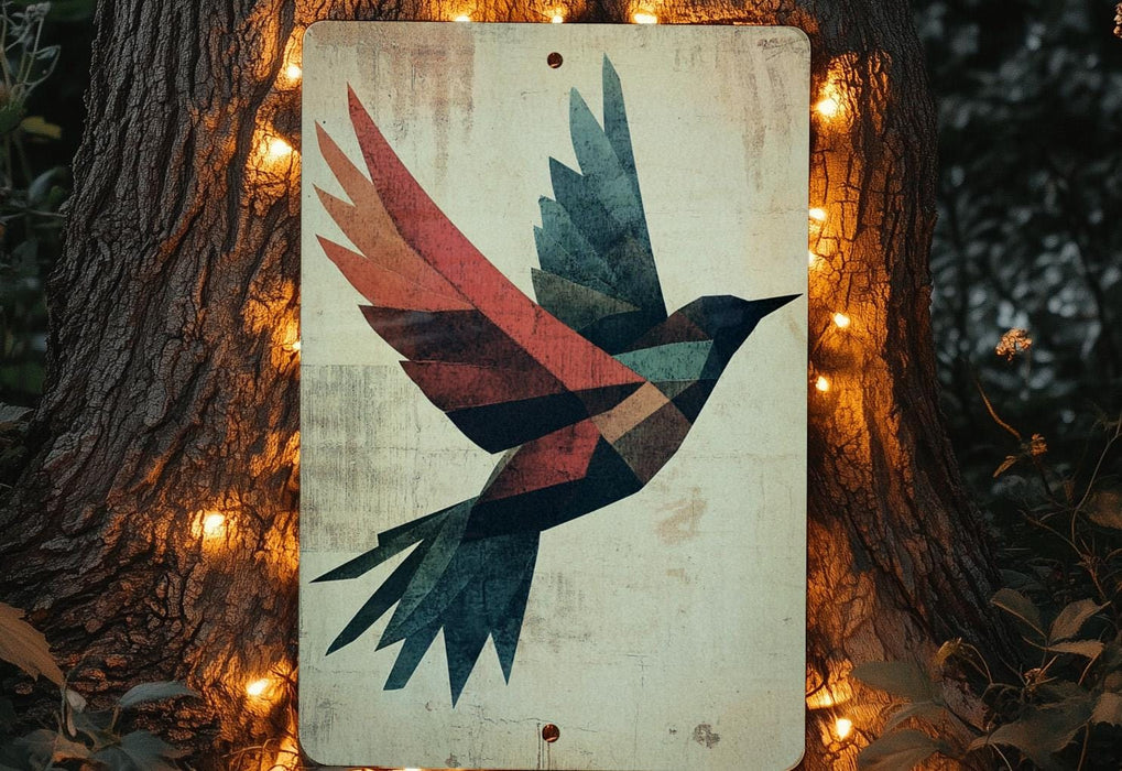 a picture of a bird painted on a sign