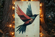 a picture of a bird painted on a sign