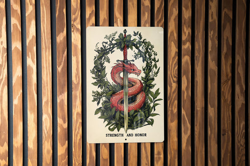 a picture of a red snake on a wooden wall