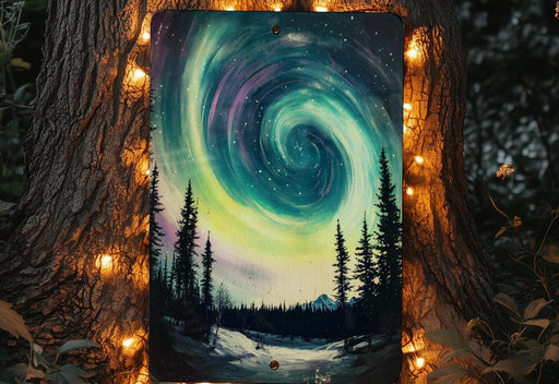 a painting of a night sky with stars and trees