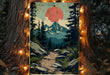 a painting of a mountain scene with a trail going through it