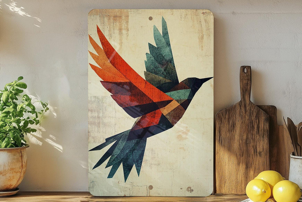 a painting of a bird on a wall
