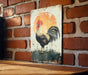 a painting of a rooster on a brick wall