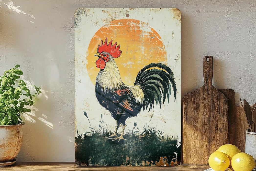 a painting of a rooster on a wall
