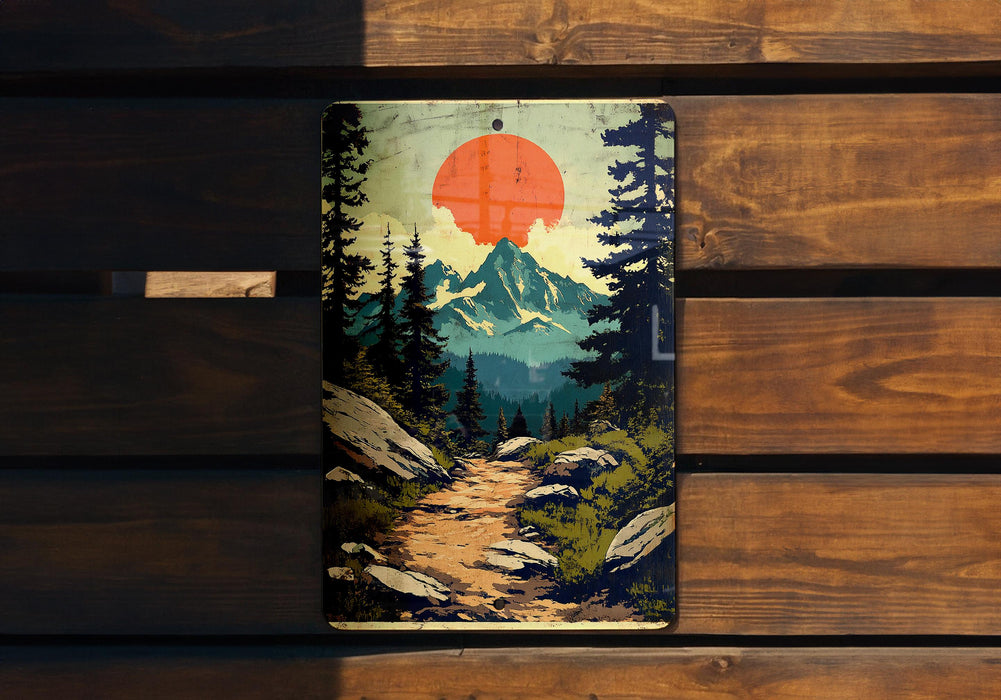 a wooden bench with a painting on it
