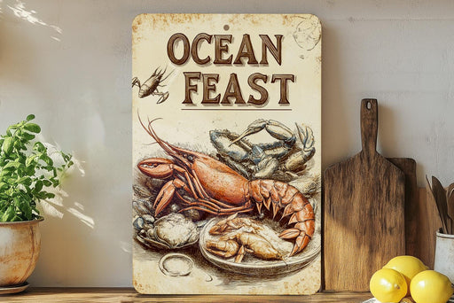 a sign that says ocean feast on it