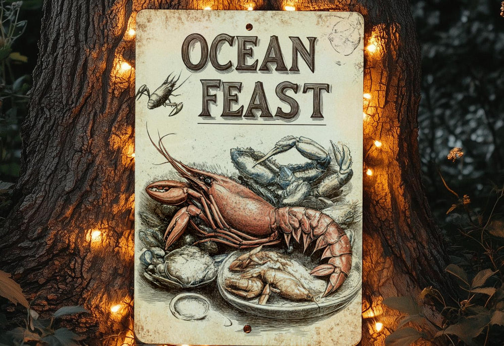 a sign with a picture of a lobster on it