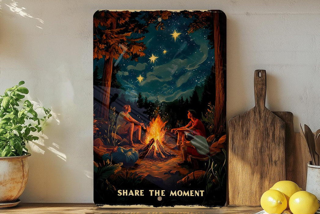 a painting of people sitting around a campfire
